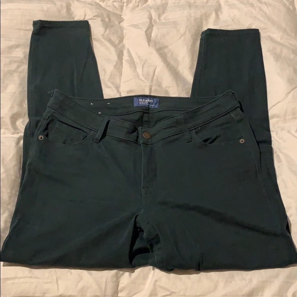 Teal brushed denim skinny jeans